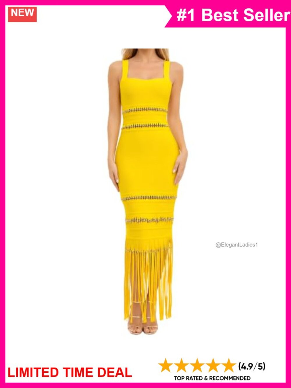 Fit & Flare Fringe Midi Bandage Sleeveless Cocktail Party Dress